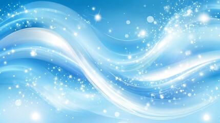 Wall Mural - a serene abstract design featuring soft blue waves and sparkling light elements, creating a tranquil