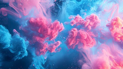 Wall Mural - a vibrant abstract explosion of pink and blue hues creating a dreamlike atmosphere.