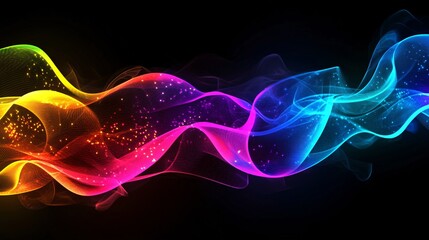 Wall Mural - Colorful abstract wave patterns flowing in vibrant hues against a dark background.