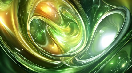 Wall Mural - abstract swirling patterns in vibrant green and gold tones, creating a mesmerizing visual experience
