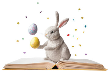 Wall Mural - PNG Adorable playful easter bunny rabbit eggs book.