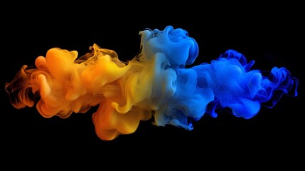 Wall Mural - a vibrant blend of swirling orange and blue smoke against a black background, creating a mesmerizing