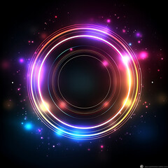abstract technology futuristic circles neon glowing blue and pink light lines with speed motion blur
