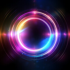 abstract technology futuristic circles neon glowing blue and pink light lines with speed motion blur