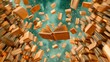 © Pojjanee - Floating Open Book Surrounded by Falling Pages in an Imaginative Concept of Knowledge and Creativity