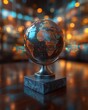 © Andi - Glass globe on marble base with digital world map.