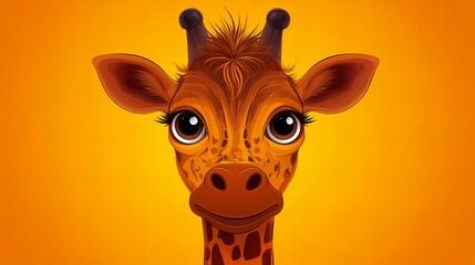 Adorable cartoon giraffe portrait against a vibrant orange background. Big eyes and a sweet expression.