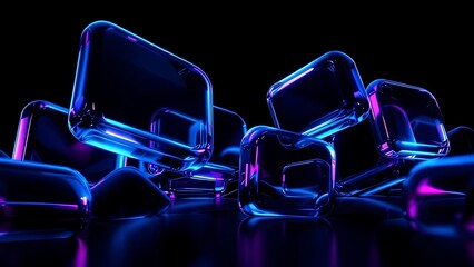 Abstract geometric blocks on a black background, 3d render
