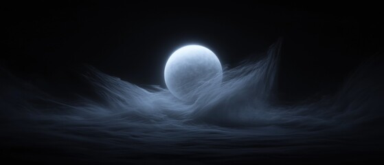 Wall Mural - A large white moon is floating in the sky above a dark, cloudy sky