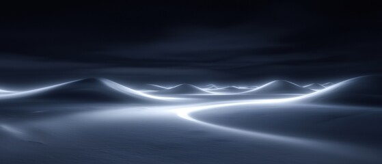 Wall Mural - A dark, snowy landscape with a bright white line running through it