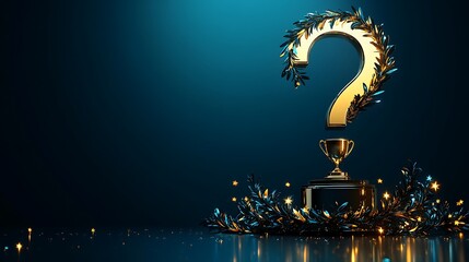 Wall Mural - Golden question mark trophy with leaves.