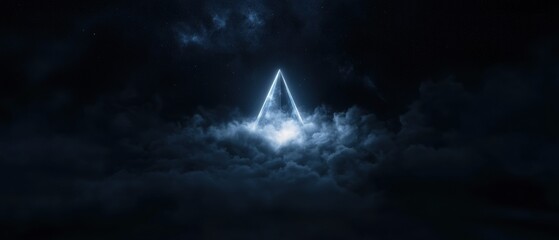 Wall Mural - A glowing triangle is in the middle of a dark sky with clouds