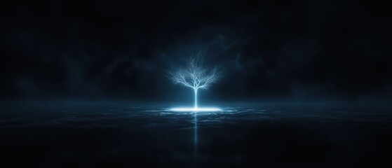 Wall Mural - a tree is lit up in the dark