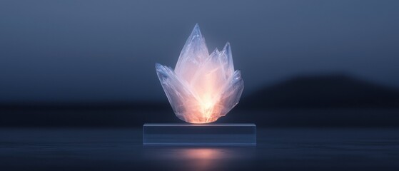 Poster - A crystal flower is lit up by a light