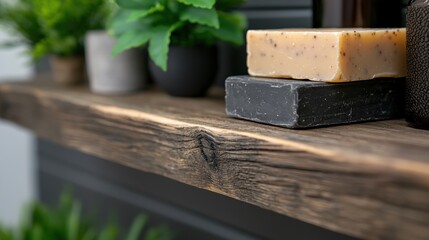 Wall Mural - a shelf with soap, soap bars, and plants