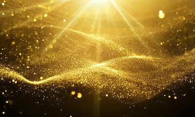 Wall Mural - a mesmerizing abstract background with golden glowing particles, sparkling bokeh effects, and shimme