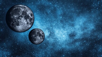 Wall Mural - Celestial Duet Two Moons Orbiting in a Starry Nebula
