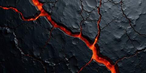 Poster - Molten rock flows through a cracked dark surface, creating a fiery texture