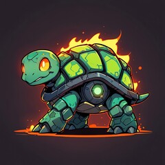 Sticker - Fiery Robotic Turtle: A Digital Art Masterpiece