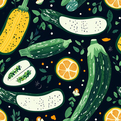 Poster - Grilled zucchini flat illustration icons, Grilled zucchini continuous icon pattern