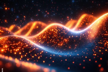 Wall Mural - vibrant waves of light pulsating in a cosmic landscape at night