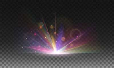 Wall Mural - lens explosion, spark, spark. glowing bright light explosion effect. crystal the effect of a bright 