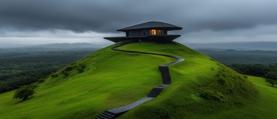 Canvas Print - a house on top of a hill with stairs leading to it