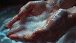 © Кирилл Макаров - Foamy soap covering hands under soft light, symbolizing cleanliness and hygiene. Generative by AI.