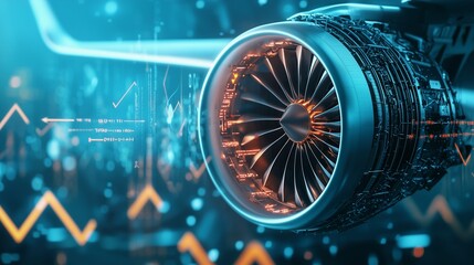jet engine with digital interface highlights aviation safety and technology.