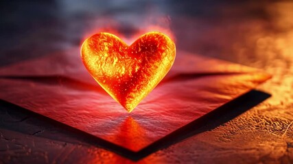 Fototapete - A radiant heart crafted from glowing elements rises from an open envelope, surrounded by a textured surface that enhances the warm ambiance. The striking colors create a captivating visual experience.