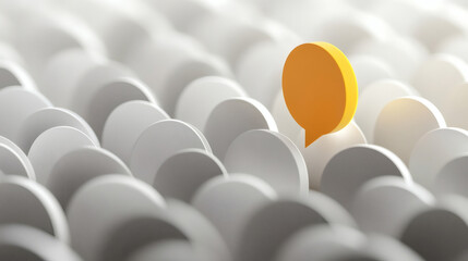 a 3d illustration of a bubble chat arranged in a pattern, with one standout yellow symbolizing diffe