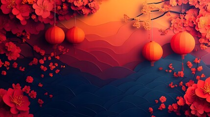 Wall Mural - vibrant lunar new year gradient background with modern decorative patterns and clean soft lines eleg