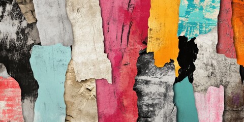 Wall Mural - vibrant and colorful abstract textures created from torn paper in a mixed media format