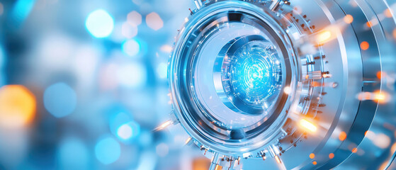 Wall Mural - futuristic technology design with glowing circular elements and blue light
