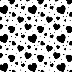 Wall Mural - Seamless pattern with black hearts.Heart repeat pattern isolated on white background.Vector graphic illustration.Valentines background.