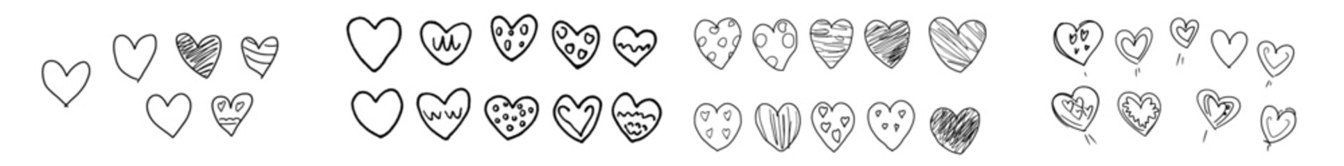 Poster - A modern collection of hand-drawn heart doodles, perfect for a coloring page