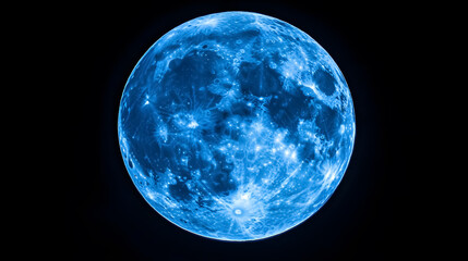 a glowing blue supermoon against a black backdrop.