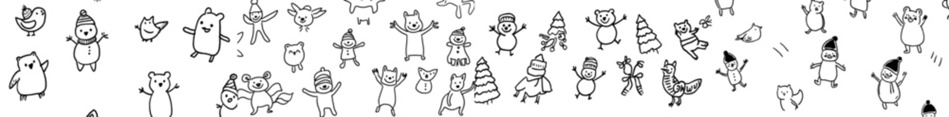 Poster - Merry Christmas seamless pattern for coloring book. Black and white background. Modern illustration