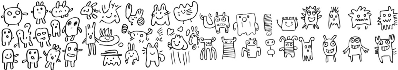 Poster - Cute monsters. A doodle coloring page with a hand-drawn modern illustration