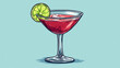 © Best_Seller - Cartoon retro groovy daiquiri cocktail character in a classic glass, adorned with lime twist and fun, dynamic pose with playful expression. Isolated vector hippie daiquiri cocktail bar menu personage