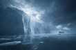 © DBFilms - A vast ice wall looms over the dark Arctic waters, with a lone ship navigating through the icy expanse under a foreboding sky, evoking themes of environmental uncertainty.