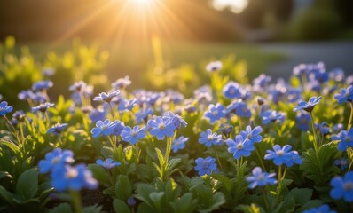 Canvas Print - Blue flowers basking in sunlight