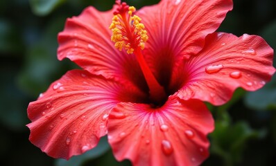 Canvas Print - Vibrant red hibiscus flower with droplets