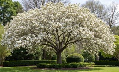 Canvas Print - Magnificent blooming white magnolia tree