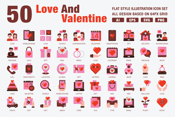 Wall Mural - love and valentine flat style icon set