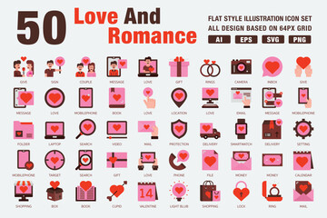 Wall Mural - love and romance flat style icon set