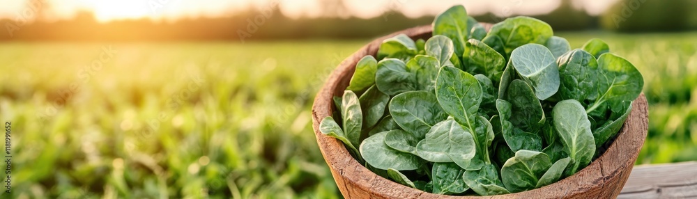 Capture the essence of healthy eating with this image showcasing a spring field rich with green crops and baskets of nutritious seasonal vegetables, freshly picked Experience the beauty of nature's