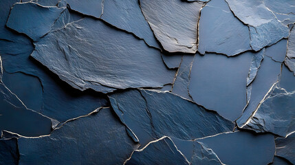 Wall Mural - Dark blue slate rock texture background with rough, cracked layers of stone, creating a natural, rugged surface. Ideal for nature, geology, or abstract design projects.