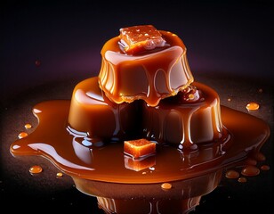 burning candle in the window, chocolate on white background, Caramel candies and caramel sauce isolated