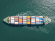 © dechevm - Large container ship at sea. Aerial top view of cargo container ship vessel import export container sailing.